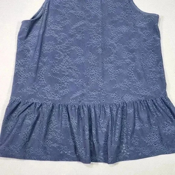 W5 Woman Navy Blue Sleeveless Top M Anthropologie Shirt Lace Fabric Ruffle - Picture 5 of 13